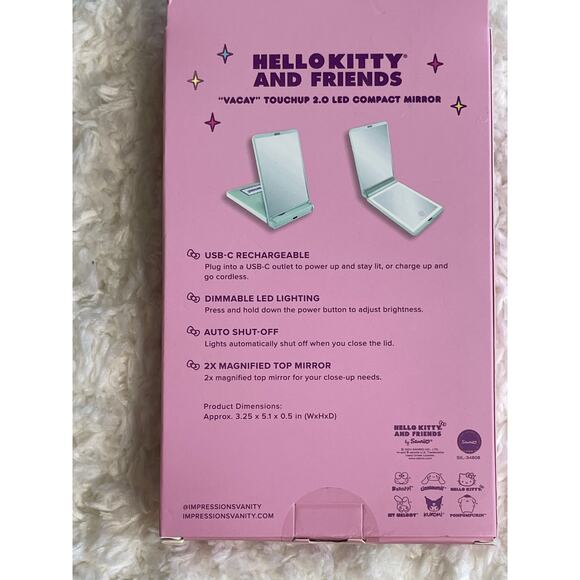 Hello Kitty & Friends Pink Vacay Touchup 2.0 LED Compact Mirror Rechargeable NEW - Picture 9 of 10